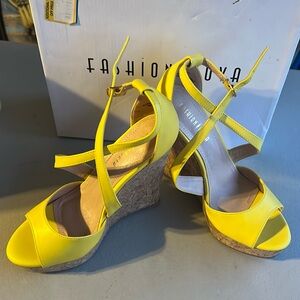 Yellow strap wedge heel sandals